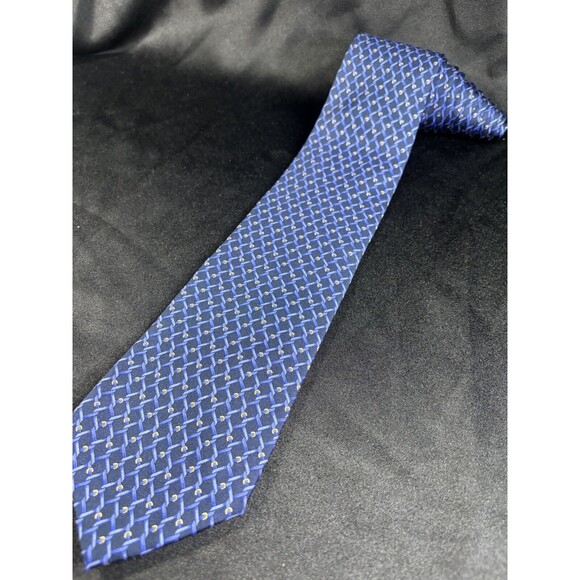 Brooks Brothers Makers Tie Silk Geometric Blue Chainlink Yellow L:58” W:3.5” - Picture 3 of 8
